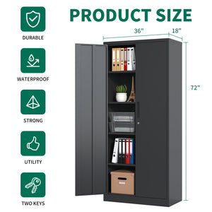 English Elm 72"H Metal Garage Storage Cabinet Black – Locking 3-Point Steel Cabinet with 4 Adjustable Shelves, Anti-Tip Safety T2398P152542