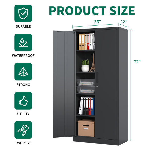 English Elm 72"H Metal Garage Storage Cabinet Black – Locking 3-Point Steel Cabinet with 4 Adjustable Shelves, Anti-Tip Safety T2398P152542