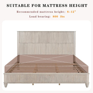 English Elm Solid Rubberwood Queen Platform Bed Tall Headboard Natural Grain No Box Spring W1716S00018