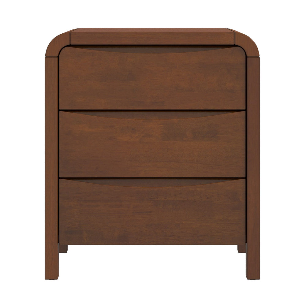 English Elm Ashcroft Furniture - Lionel Mid Century Modern Solid Wood 3-Drawer Nightstand — Brown Bedside Table with Ample Storage and Retro Flair B183P231964