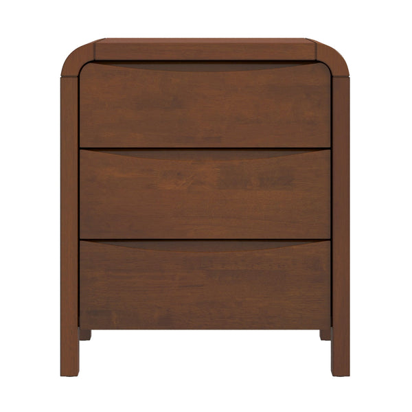 English Elm Ashcroft Furniture - Lionel Mid Century Modern Solid Wood 3-Drawer Nightstand — Brown Bedside Table with Ample Storage and Retro Flair B183P231964