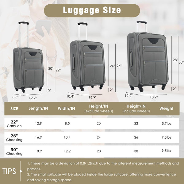 English Elm Softside Expandable Spinner Luggage Set with Tsa Lock Duffel Polyester Travel Grey N732P201004A