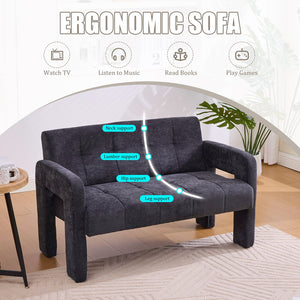English Elm Nordic Ergonomic Double Armchair Upholstered Chenille Two-Seater Sofa 550lb Capacity Compact Lounge Chair Black W395P380537