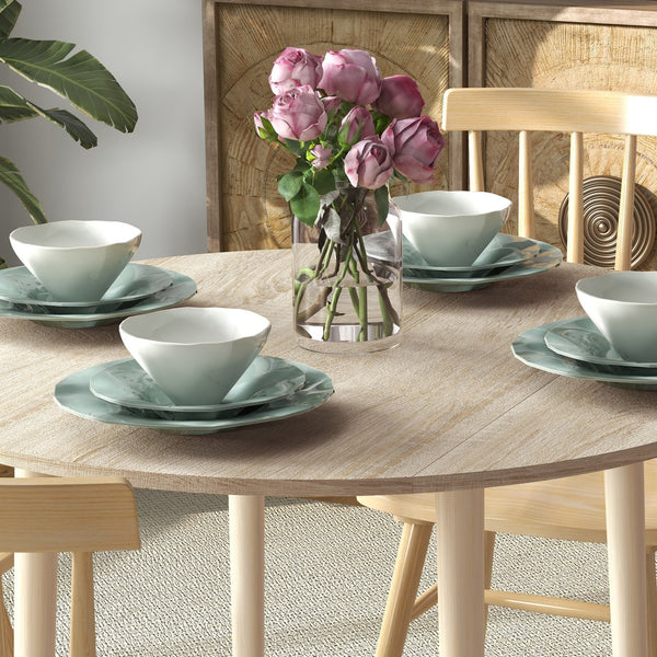 English Elm HOMCOM Oak Drop Leaf Dining Table 35" — Space-Saving Foldable Round Table for 4, Solid Wood Legs, 132lb Capacity W2225P200533