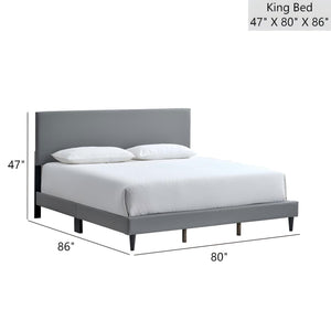 English Elm Baron Full Bed Frame with Faux Leather Upholstery, Slat Support, Adjustable Headboard Height, Fits 7–13" LIGHT GREY 26.37 L x 82 W x 7.28 H B078P380169