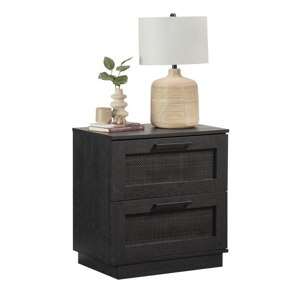 English Elm Night Stand - Sleek Black Finish With Smooth-Glide Drawers For Stylish Bedroom Organization & Storage B356P402747