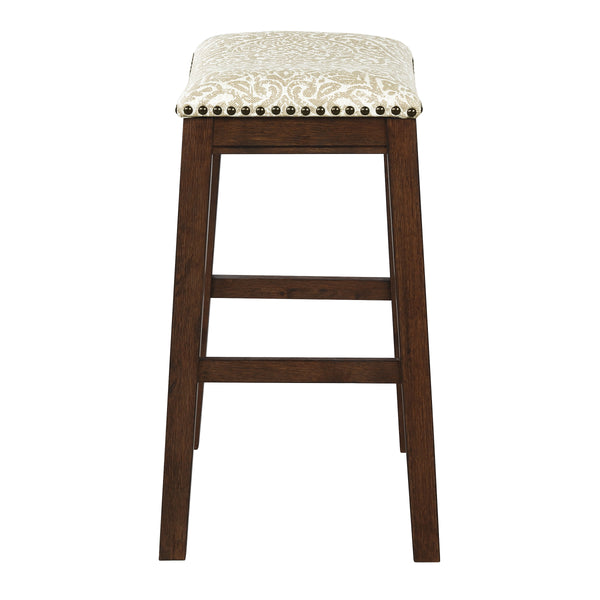 OSP Home Furnishings 24" Saddle Stool - Set of 2 Damask Taupe / Dark Walnut