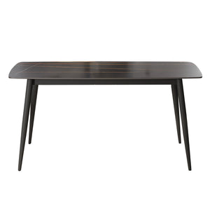 English Elm 62.99" Modern Artificial Stone Curved Edge Dining Table With Black Metal Legs – Seats 6 Comfortably! W1535S00498