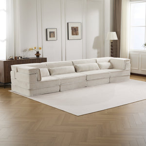 English Elm Compression Modular Sofa Bed - Soft Fleece 4-Seater, Versatile, No-Assembly, Memory Foam Comfort W3723S00031