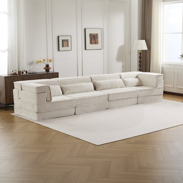 English Elm Compression Modular Sofa Bed - Soft Fleece 4-Seater, Versatile, No-Assembly, Memory Foam Comfort W3723S00031