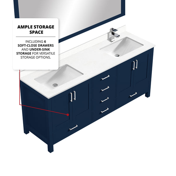 English Elm Navy 72" Double Bath Vanity with Cultured Marble Top, Chrome Faucet, Scratch-Resist Surface, Mirror B2731S01025
