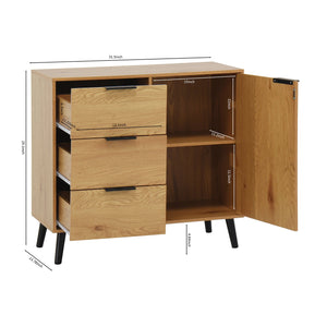 English Elm Storage Cabinet Mid Century 3-Drawer Accent with Adjustable Shelf, Stable Solid Legs, Multiroom Use Natural Wood W409P171597