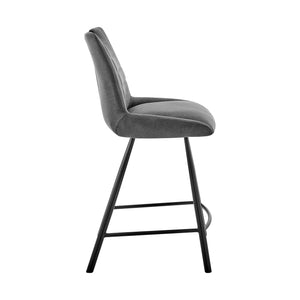 English Elm Tavelle Faux Leather 30" Bar Stool with Brushed Stainless Frame — Modern, Durable, Easy Assembly Charcoal B2736P268582