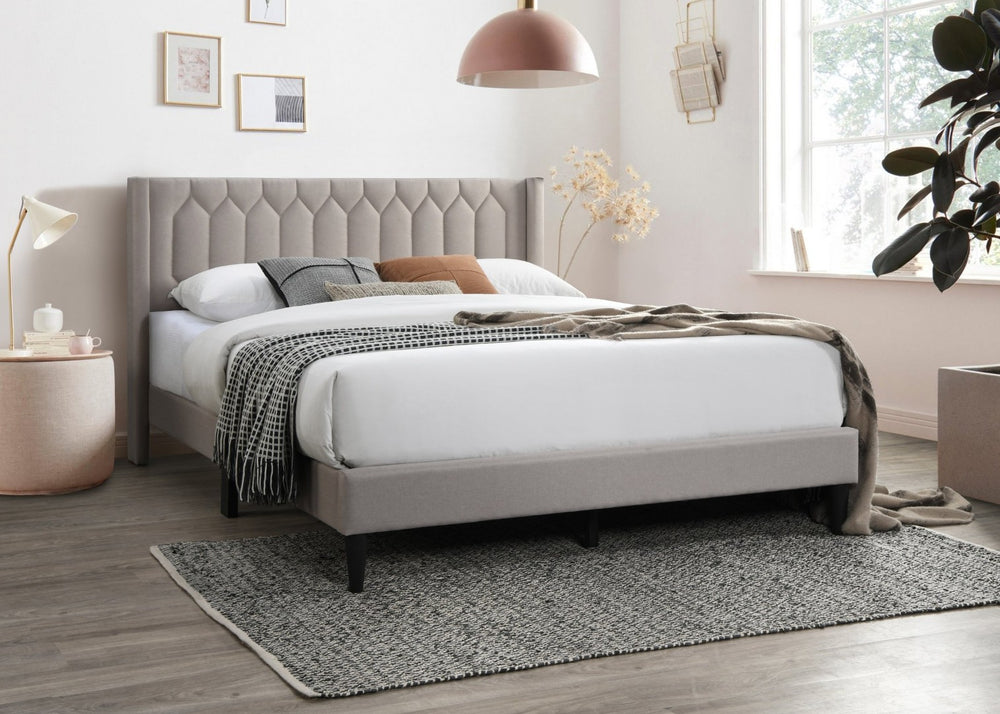 English Elm Modern Diamond Tufted Platform Bed Burlap Upholstered Frame for Loft Bedrooms Light Brown B011P418595