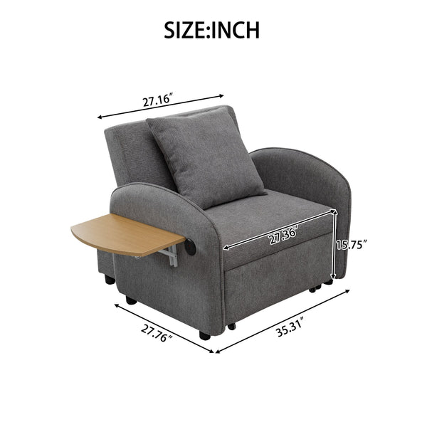 English Elm Convertible Single Chair Bed with Foldable Computer Desk, USB Charging, 3-in-1 Recliner to Bed Comfort Gray W2941P325532