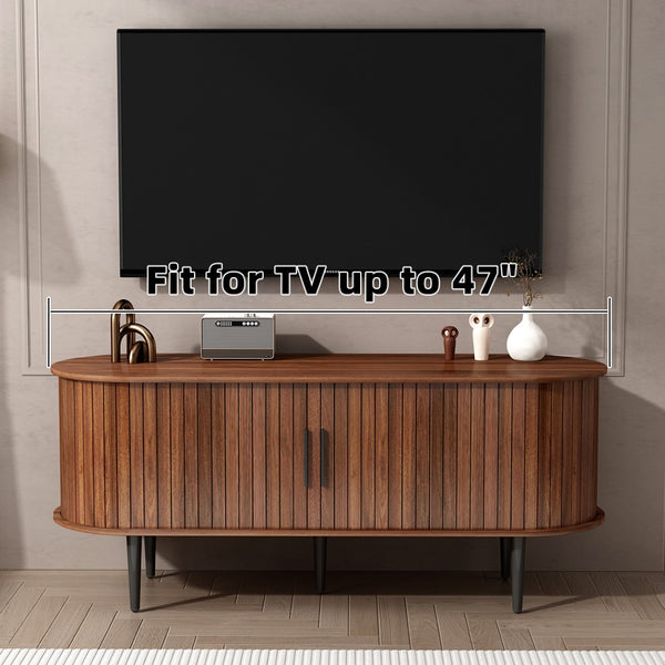 English Elm Tv Stand, 47" Mid-Century Modern Console With Sliding Door & Ample Storage For Home & Office Use W2641P329199-GIGA