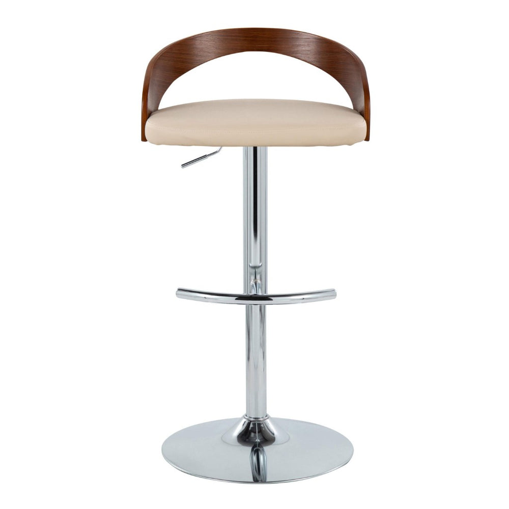 English Elm Adjustable Swivel Barstools with Chrome Base Walnut Accents Cream Upholstery Set of 3 B202S02033