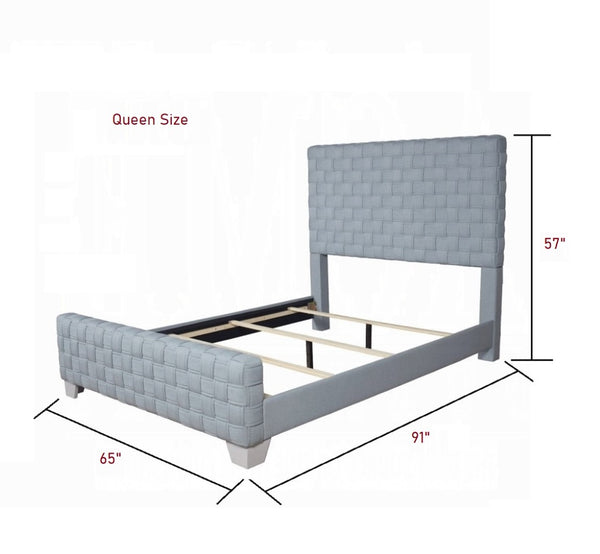 English Elm Contemporary Teal Chenille Queen Bed Padded Headboard Footboard Gray Leg Bedroom B2741S00755