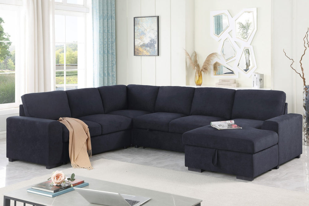 English Elm Claire Sleeper Sectional with Storage Chaise Woven Fabric Contemporary Living Room Sofa B2749S00245