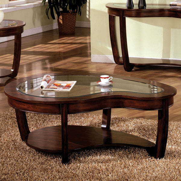 English Elm Dark Cherry Wood Cocktail Table Beveled Glass Top Open Shelf Transitional Living Room B011P246323