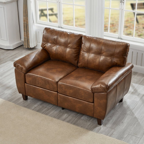 English Elm 59" Club Style Tufted Pu Leather Loveseat with Hidden Storage and Wide Padded Armrests Brown W1097S00245