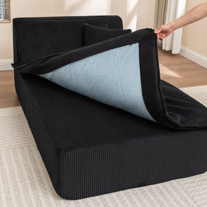 English Elm Left Armrest Chaise Lounge Chair Upholstered Sleeper with High-Res Foam, Corduroy, No Assembly Needed Black W1170P333285