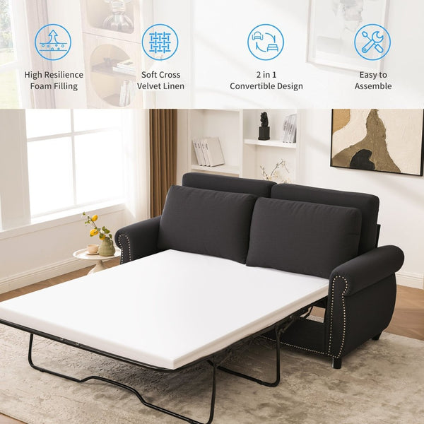 English Elm Sleeper Sofa Bed - Modern 2-Seater Convertible Couch With Memory Foam For Small Spaces, Dark Gray W3696S00005-GIGA