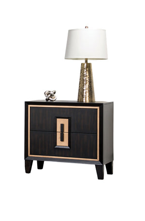 English Elm Contemporary Espresso Solid Wood Nightstand with Gold Trim, USB Power, Felt Lined Drawer, 27"W x 26.5"H B011P311004