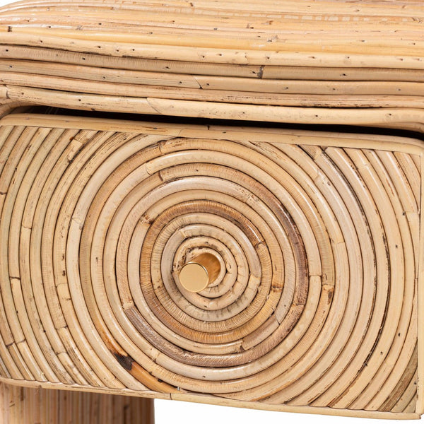 English Elm Bohemian Rattan Weave Nightstand with Drawer and Open Shelf for Organic Bedroom Style B2750P420405