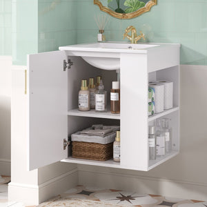English Elm 20" Floating Bathroom Vanity with Ceramic Sink Soft Close Door and Open Side Shelf N710P332061K