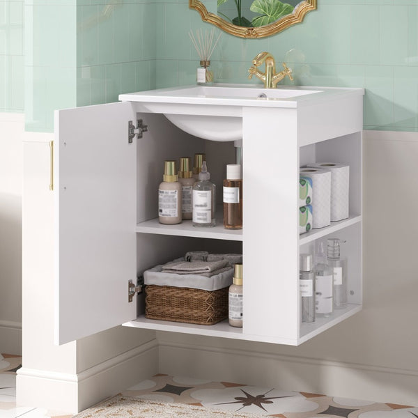 English Elm 20" Floating Bathroom Vanity with Ceramic Sink Soft Close Door and Open Side Shelf N710P332061K
