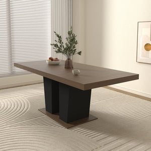 English Elm Extendable Faux Marble Dining Table with V-Legs — Sleek Expandable Conference & Kitchen Centerpiece for 6–10 Beige+Brown W1347S00007