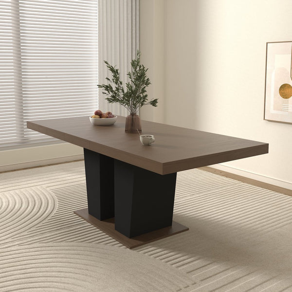 English Elm Extendable Faux Marble Dining Table with V-Legs — Sleek Expandable Conference & Kitchen Centerpiece for 6–10 Beige+Brown W1347S00007