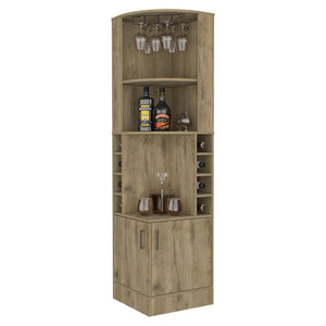 English Elm Seattle Floor Tower Bar Cabinet with Wine Cubbies Open Shelves Slim Dining Storage B128P460118