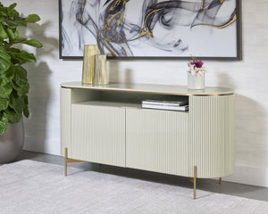 Sunpan Paloma Sideboard - Luxurious High Gloss Finish With Sculptural Design And Gold Accents For Modern Spaces Cream Wood 111908