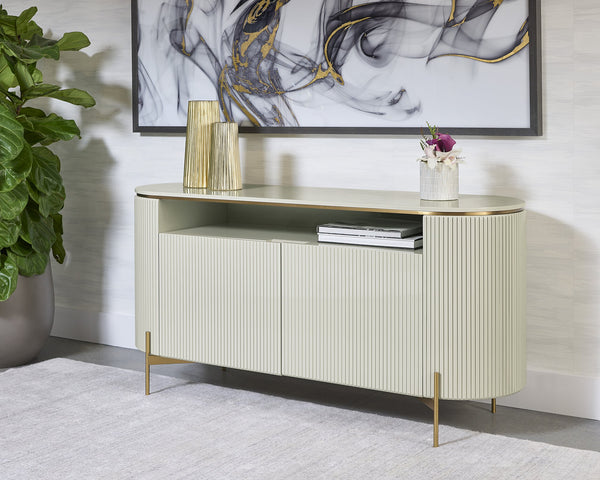 Sunpan Paloma Sideboard - Luxurious High Gloss Finish With Sculptural Design And Gold Accents For Modern Spaces Cream Wood 111908