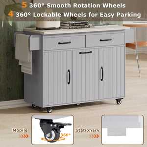 English Elm K&K Kitchen Island with Tilt-Out Trash Can, Drop Leaf Counter, Adjustable Shelf, Rolling Cart Grey WF326381AAG