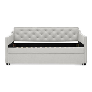 English Elm Twin Linen Tufted Daybed with Pop up Trundle and Usb Port for Guest Rooms W1413S00129