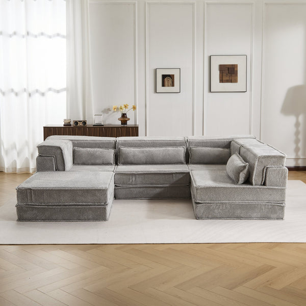 English Elm Compression Mahjong Sofa - Versatile Convertible Floor Seating With Ottoman, Pet-Friendly Fleece Fabric W3723S00036
