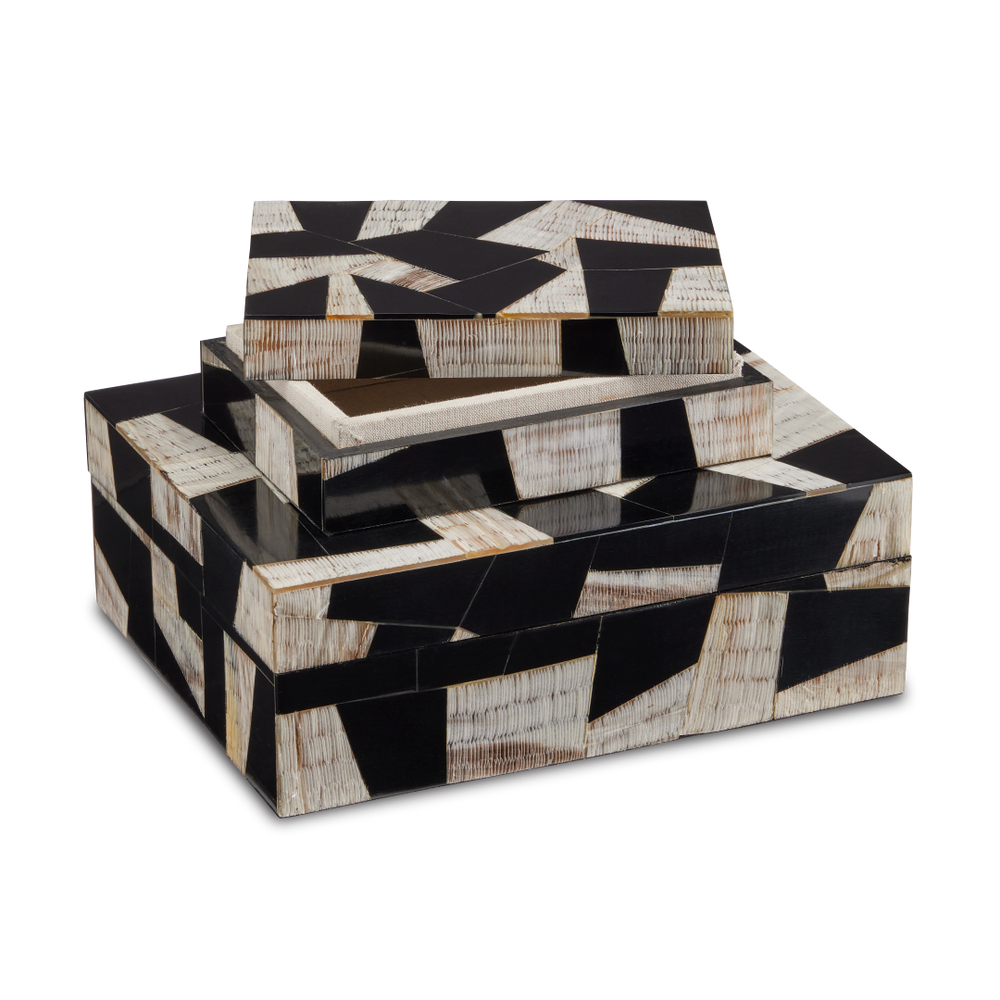 Bindu Modernist Box Set of 2 | Handcrafted Black Composite & Buffalo Horn Decorative Storage Solution
