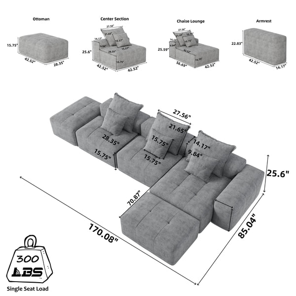 English Elm Modern Oversized Modular Sectional Sofa In Sparkling Chenille - Customizable 6-Piece Design, No Assembly! W1885S00073