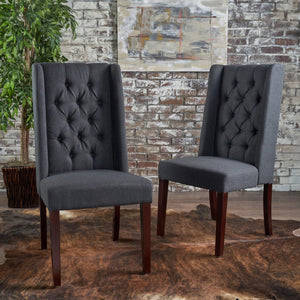 English Elm Dining Chair Set of Two Wingback Button Tufted High Back Birch Leg Upholstered Charcoal 61539.00DCL
