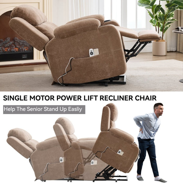 English Elm Infinite Power Lift Recliner with Massage Heat Usb Port and Cup Holders for Seniors W5029P388739