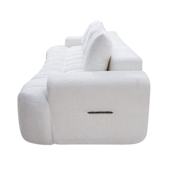 English Elm 100" Oversized Curved Boucle Sectional Sofa Channel Tufted 3 Seat Modern Living Room White W5515P495958