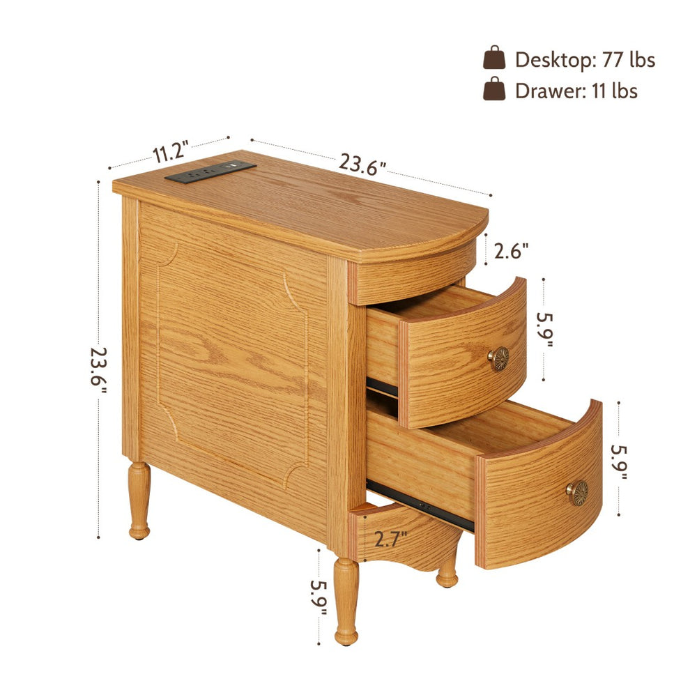 English Elm Vividwood Vintage 2 Drawer End Table with Built in Charging Station for Bedroom T5618P450771