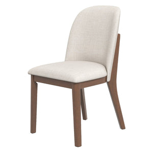 English Elm Mid-century Modern Linen Dining Chairs with Tapered Wood Legs Set of 2 Beige B183P231884