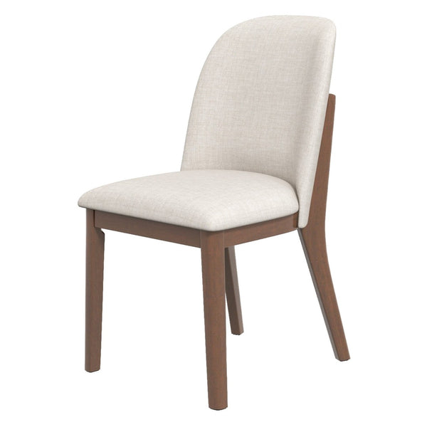 English Elm Mid-century Modern Linen Dining Chairs with Tapered Wood Legs Set of 2 Beige B183P231884