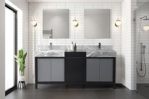 English Elm Black Double Bath Vanity 72" W With Castle Grey Marble Top & Chrome Faucet - Style & Storage Combined! B2731P261116