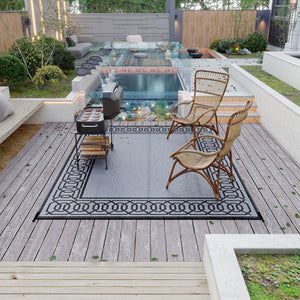 English Elm Outsunny Reversible Outdoor Rug 9'x12' Waterproof Plastic Straw Mat for Patio RV Beach Deck Picnic W2225P200442