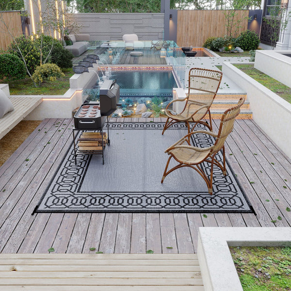 English Elm Outsunny Reversible Outdoor Rug 9'x12' Waterproof Plastic Straw Mat for Patio RV Beach Deck Picnic W2225P200442